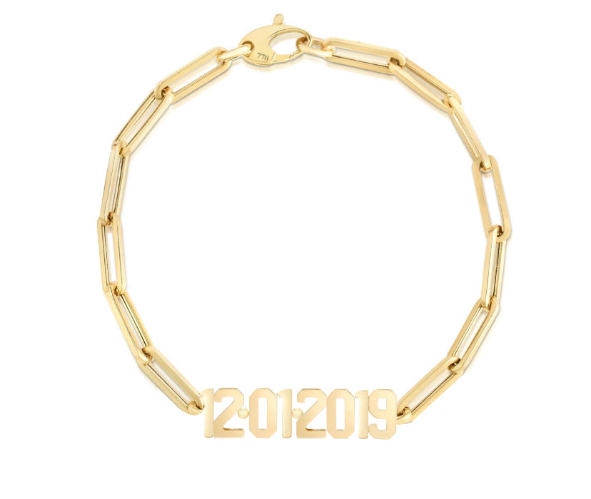 Date Bracelet with Thin Paperclip chain